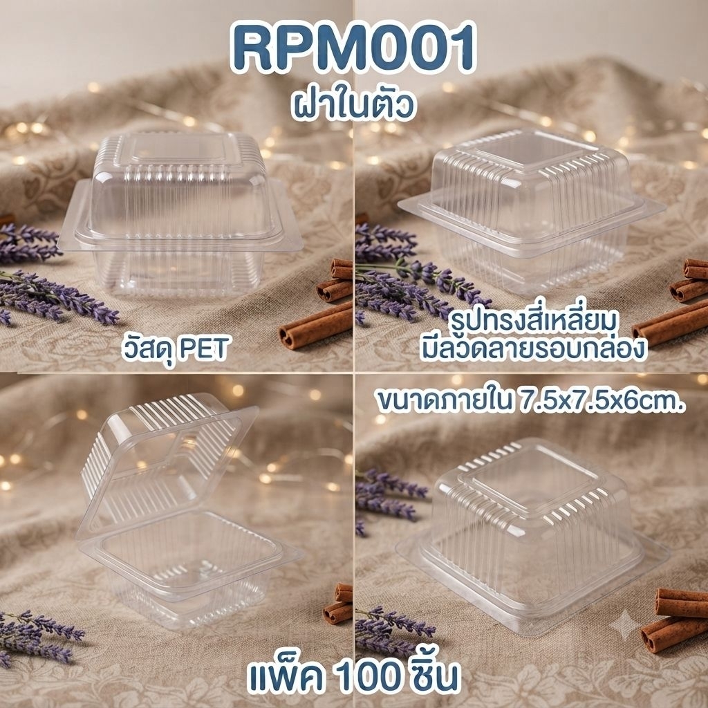 กล่องเบเกอรี่ขนมRPM001[ขนาด7.5×7.5×6cm.]