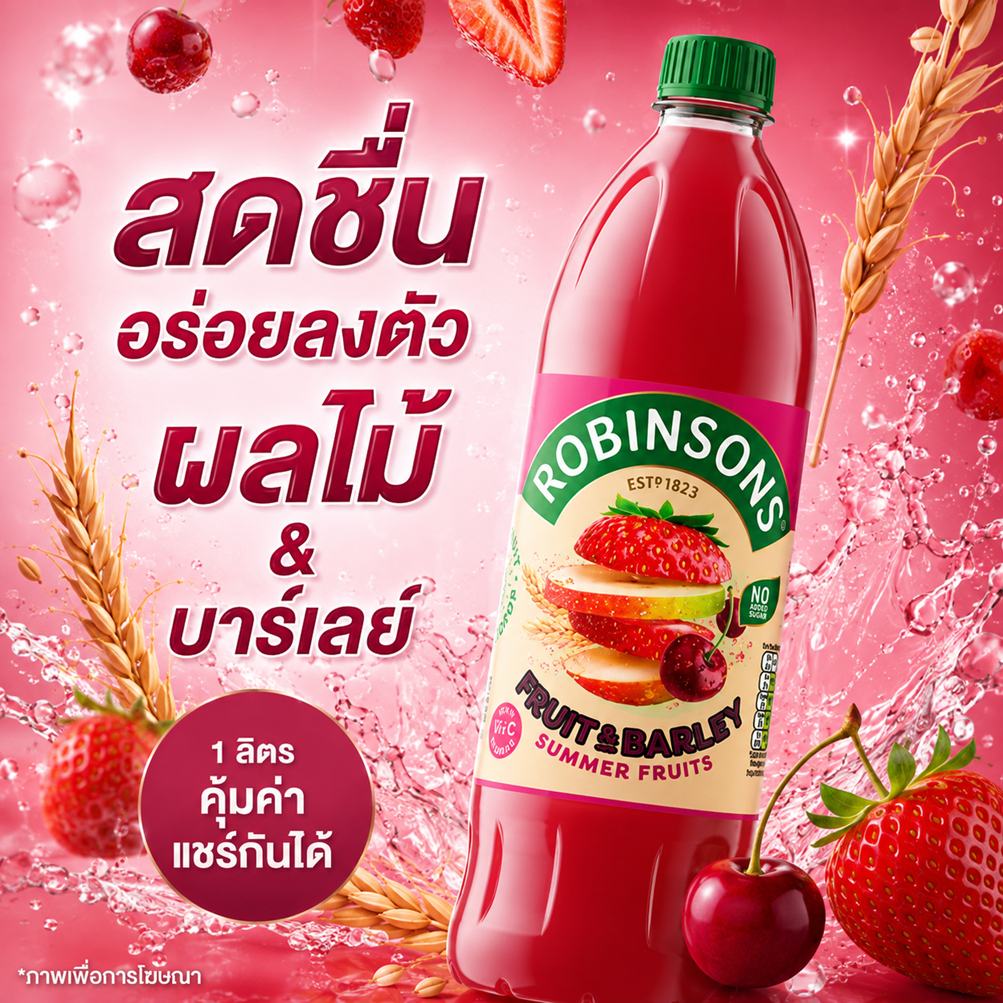 Robinsons Fruit & Barley Summer Fruits 1 ลิตร: น้ำผลไม้ฤดูร้อน และข้าวบาร์เลย์