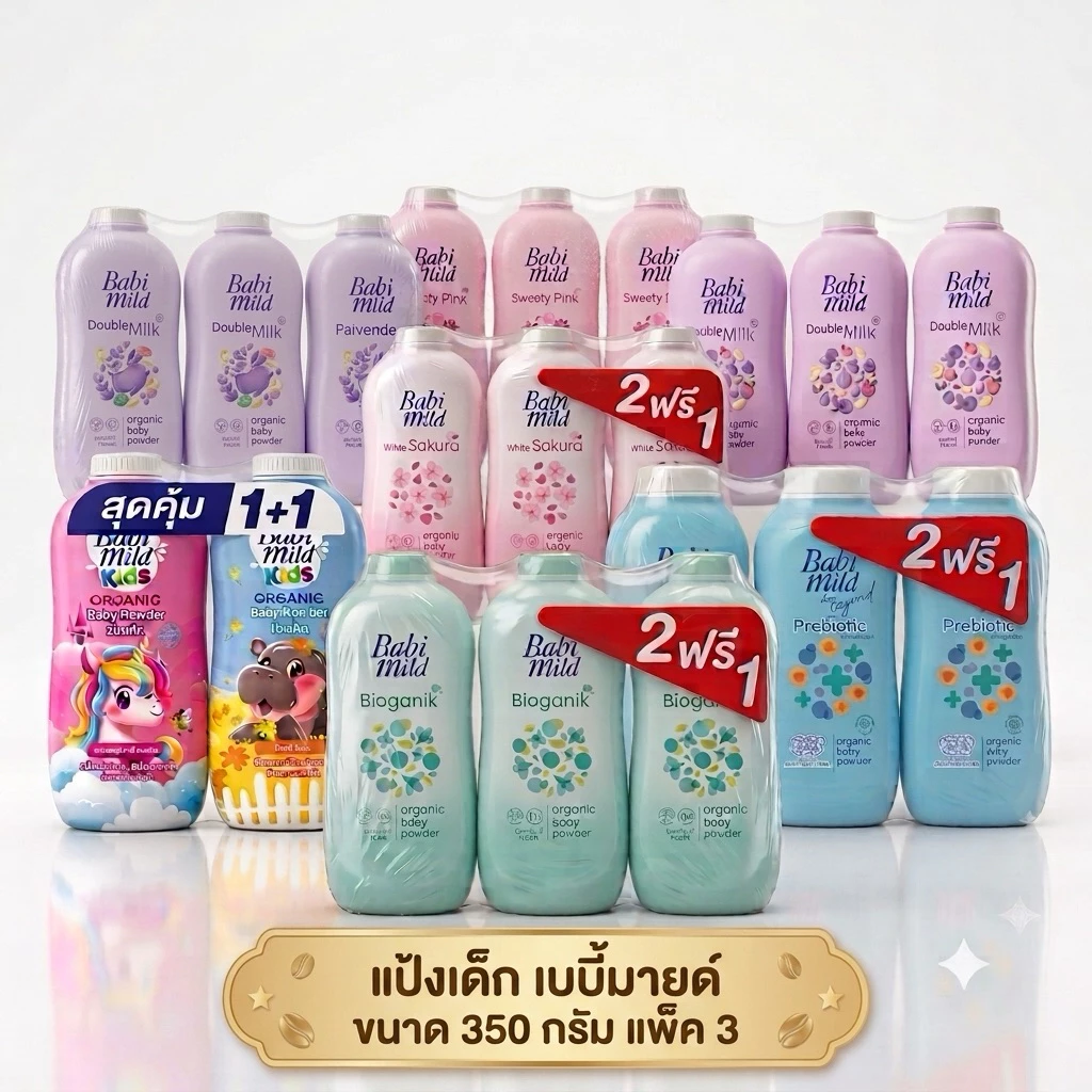 Babi Mild เบบี้มายด์ เบบี้ พาวเดอร์แป้งฝุ่น แป้งฝุ่นเบบี้มายด์ แป้งฝุ่นเด็ก ขนาด350มล. แพ็ค3ขวดs