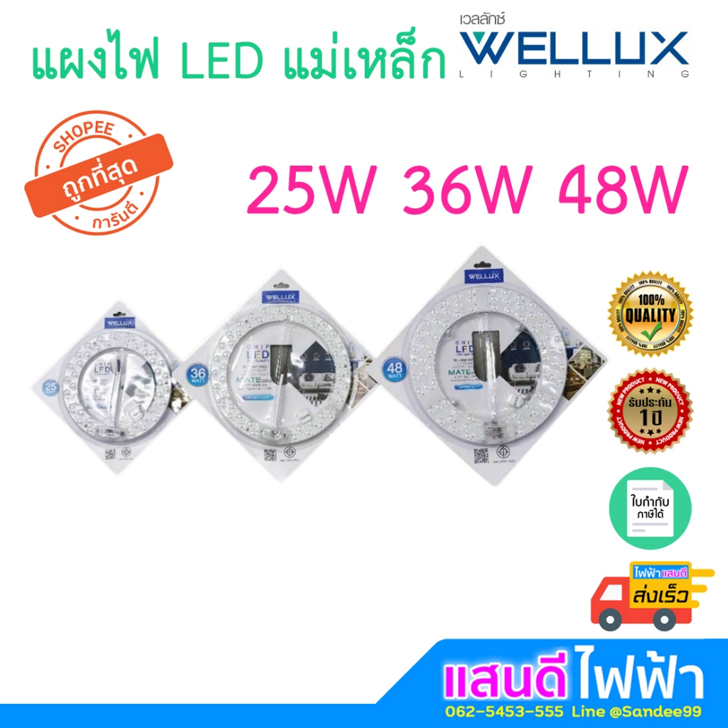 แผงไฟ LED 12W 18W 25W 36W 48W Wellux Lampo +แม่เหล็ก แสงขาวDay Warm โคมไฟเพดาน ซาลาเปา