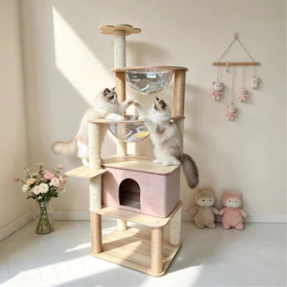 CoCo.PETcat tree คอนโดแมวไม้ แคททรี พร้อมบ้านแมว โดมอวกาศใส เสาลับเล็บสนาม ที่นอนแมว ของเล่นแมว ต้นไม้แมว