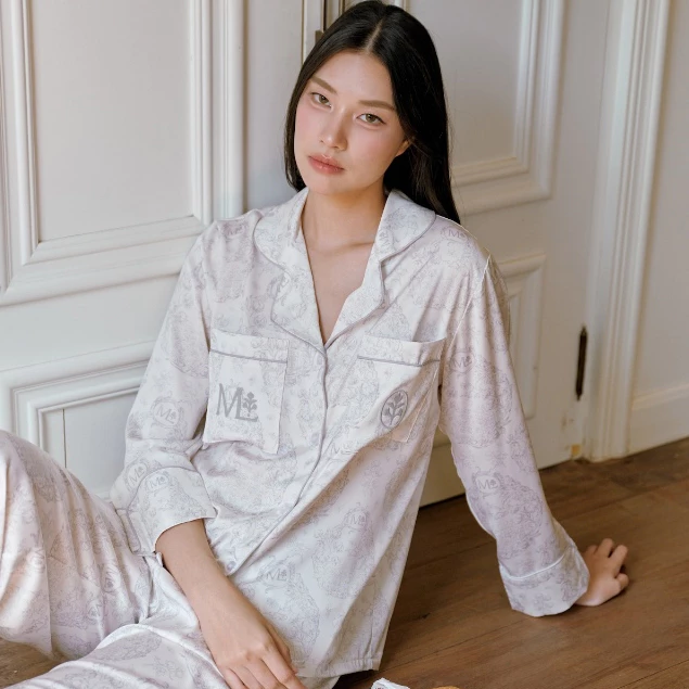 MUSLIN Reverie Ivory Mist - Silk Satin Pajamas [Maison collection]