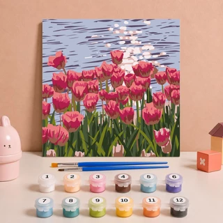 MW ระบายสีตามตัวเลข 20x20ซม มีเฟรม ภาพวาดตกแต่งอะคริลิก ของขวัญ DIY สีอะคริลิค เฟรมวาดรูป Photo Frames Wall Decoration