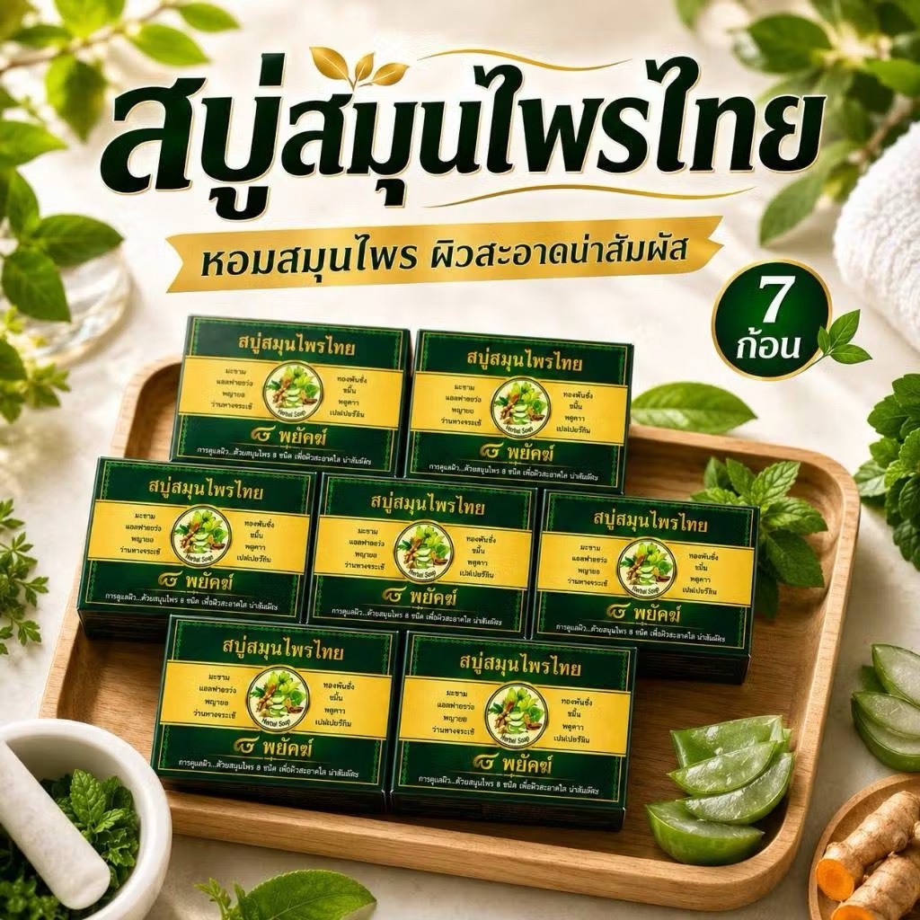 สบู่สมุนไพร 8 พยัคฆ์ ขนาด 50 กรัม คันตัว 7 ก้อน