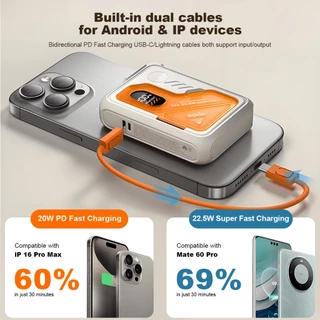 [CCC]Handin 30000mAh ชาร์จไร้สาย powerbank PD35W ชาร์จเร็ว ใช้งานกับโทรศัพท์มือถือทั้งระบบ พร้อมไฟฉายLED มีขาตั้ง