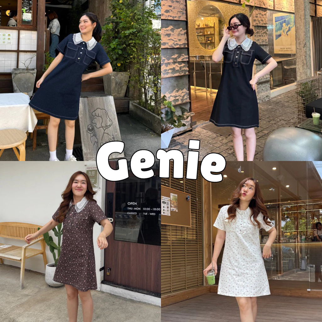 93FAVORS l “GENIE” เดรสผ้าเดนิม เดรสยีนส์ปกลูกไม้