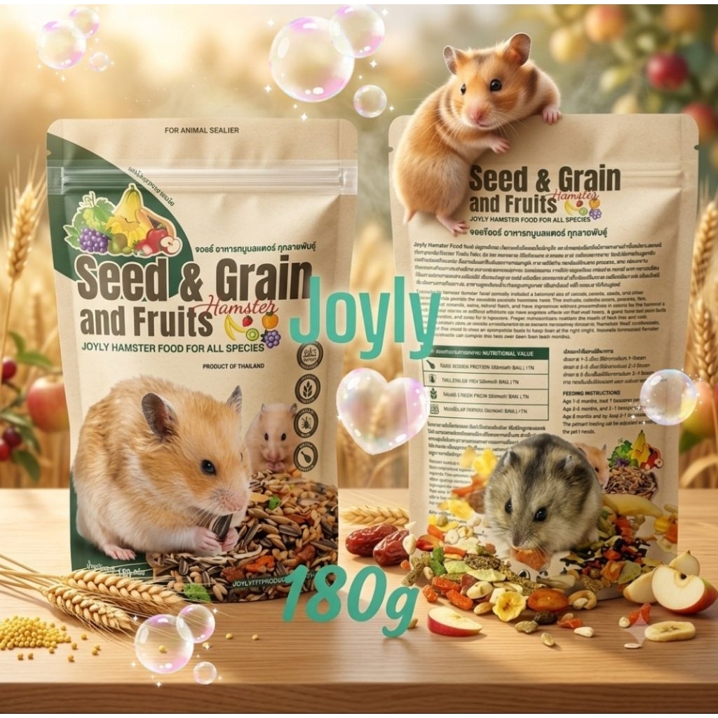อาหารหนูเเฮมเตอร์ Joyly Pet product 180กรัม คัดสันวัถุดิบเพื่อน้องหนูเเฮมเตอร์ ใจเเอนท์