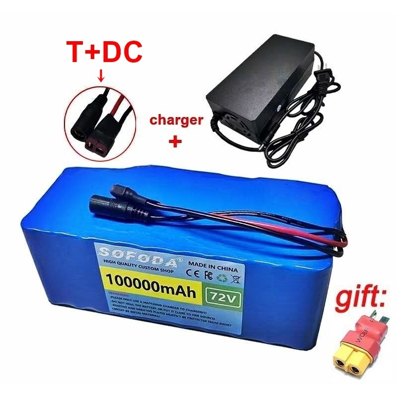 แบตเตอรี่ลิเธียม 72V 60AH/100AH/150AH แบตเตอรี่ 2000W E-bike 84V BMS + charger แบตเตอรี่แท้ แบตเตอรี