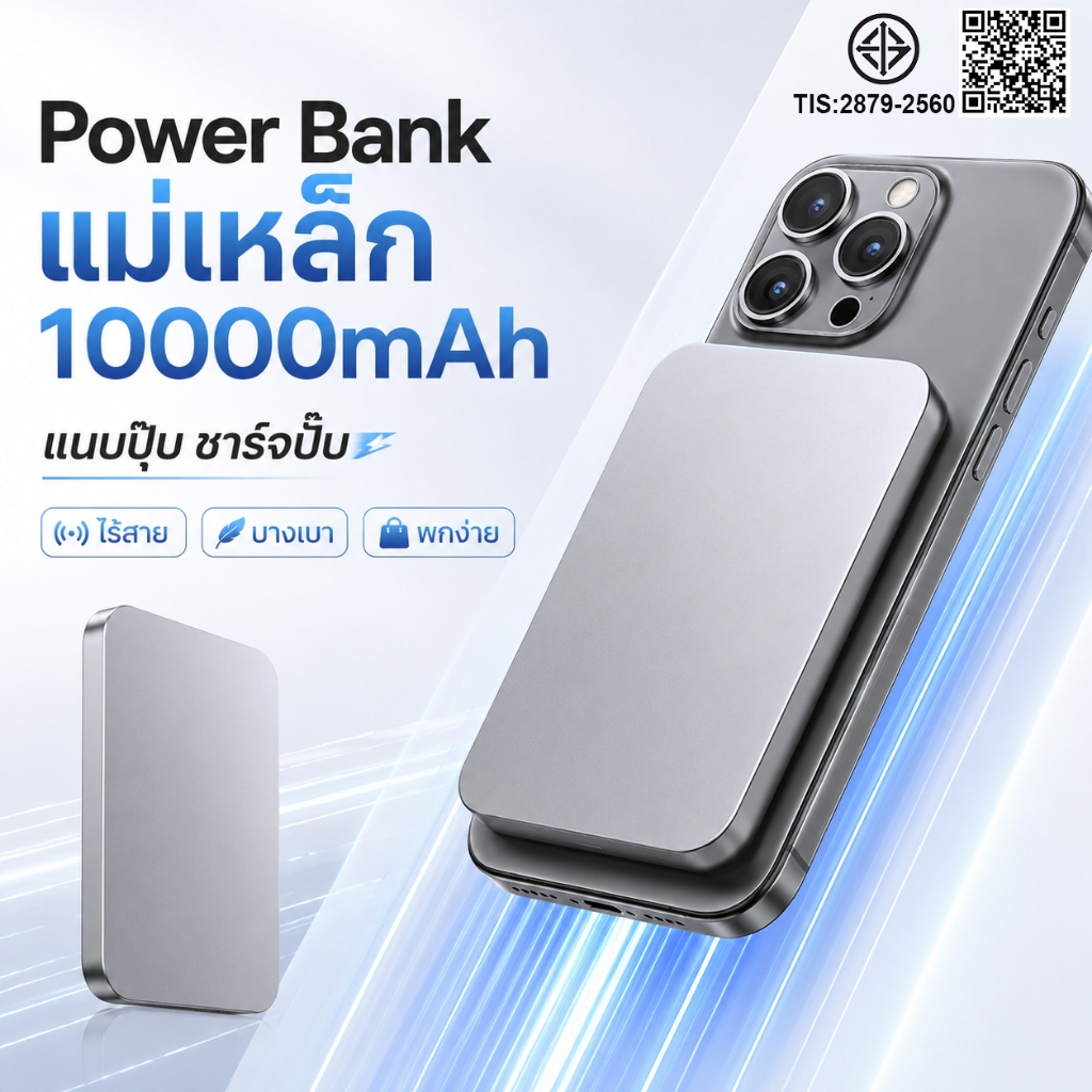 [CCC] พาวเวอร์แบงค์แม่เหล็ก 20000mAh ชาร์จไร้สาย รองรับชาร์จเร็ว 22.5W บางเบา พกพาขึ้นเครื่องได้