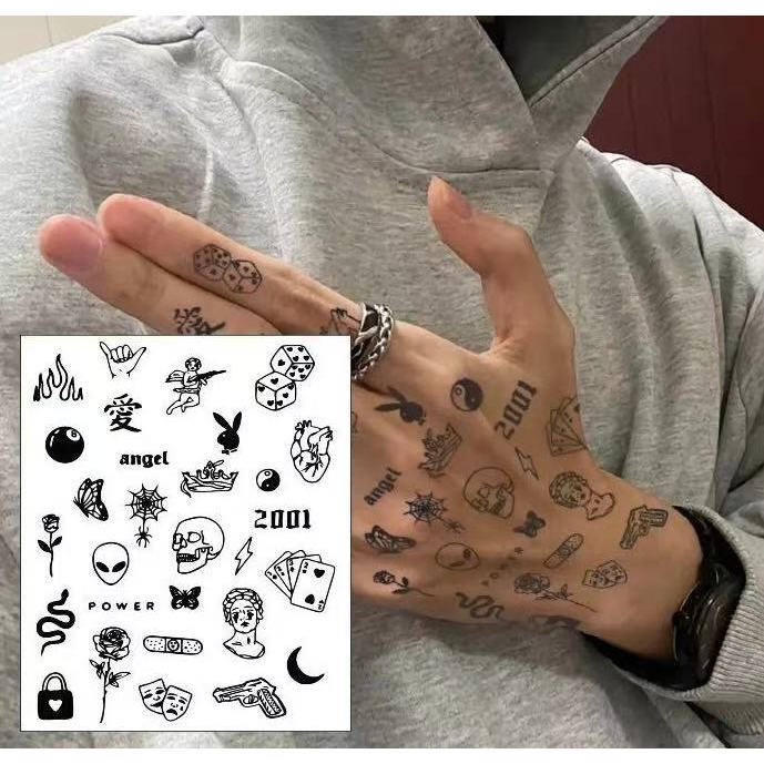 COD TH 【Parry Tattoo】สติกเกอร์รอยสักนิ้วชุดหลายลาย มินิขนาด 7.5*10.5ซม. กึ่งถาวร กันน้ำ ติดทนได้ 15 วัน ไม่หลุดง่าย