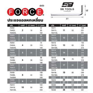 ประแจแอลหกเหลี่ยม FORCE ผลิตจากไต้หวัน เหล็ก CR-V ด้ามปกติ, ยาว, ยาวพิเศษ เบอร์ 2-17 มม.