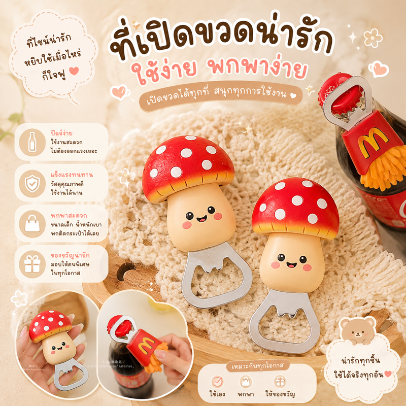 เปิดขวดแม่เหล็ก เฟรนฟราย์ , เห็ดแดง , ขนมปังส้ม  ที่เปิดขวด เบียร์ แม่เหล็กติดตู้เย็น เปิดขวดแม่เหล็ก