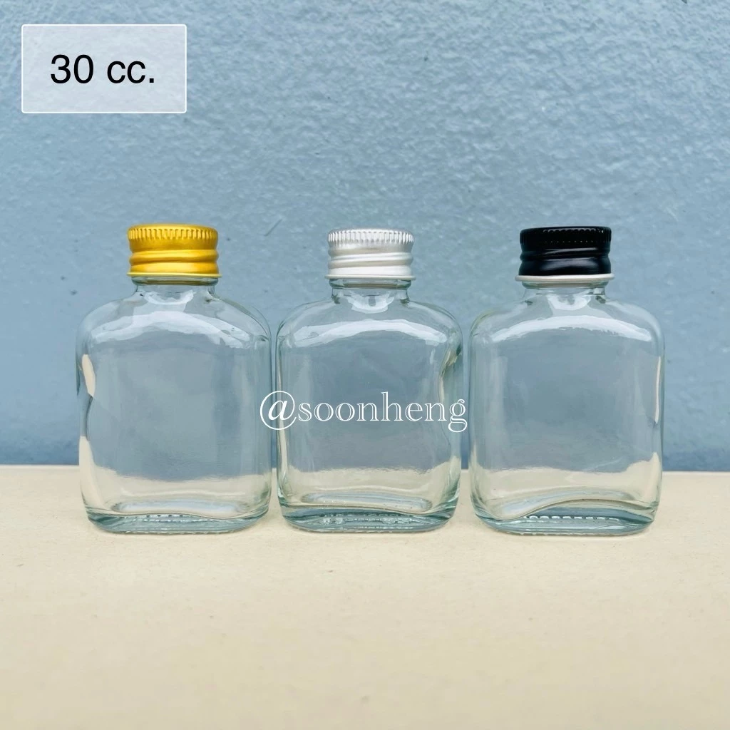 [WG83] (แพ็ค 300 ใบ) ขวดแก้วแบน 30 cc ฝา+จุกใน