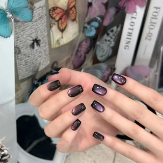 ต่อเล็บสำเร็จรูปสไตล์แมวอาย ทำด้วยมือ เล็บปลอมถอดได้หลายสี