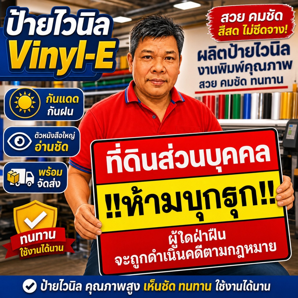 (พร้อมส่งNEW) (Vinyl-E) ป้ายที่ดินส่วนบุคคล ห้ามบุกรุก ส่งทุกวัน