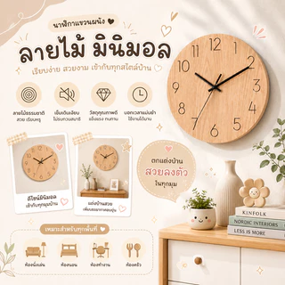 นาฬิกาไม้ นาฬิกาญี่ปุ่น นาฬิกาแบบแขวนผนัง นาฬิกา มินิมอล สไตล์เกาหลี