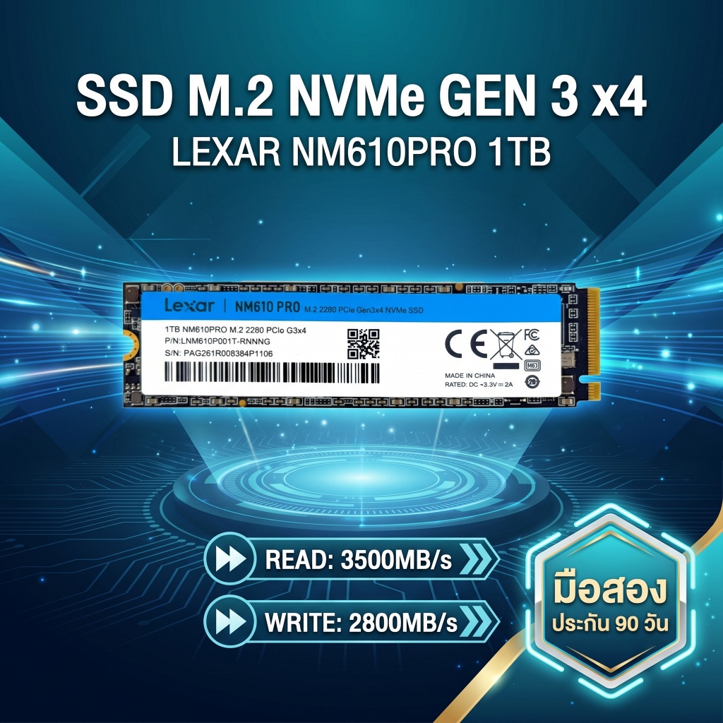 [มือสอง] SSD M.2 1TB Lexar NM610 PRO NVMe Gen3x4 สุขภาพ 92% (ประกัน 90 วัน)