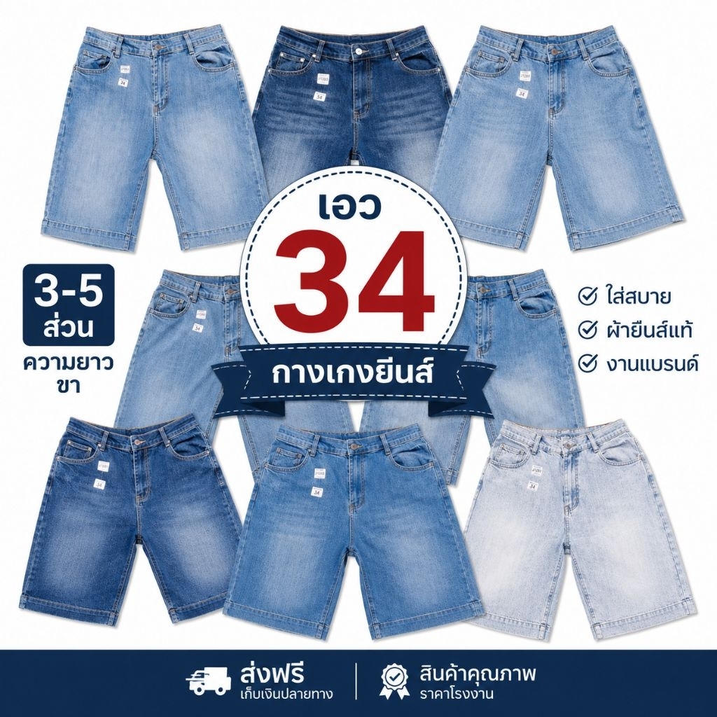 ((เอว34))🌻กางเกงยีนส์ยืด ขายาว 3-5 ส่วน 🌼 ใส่เที่ยว ใส่ลำลอง 🌼 โอเวอร์ไซส์ สาวอวบ🌻งานแบรนด์ US เกรด A🌻(JE341)