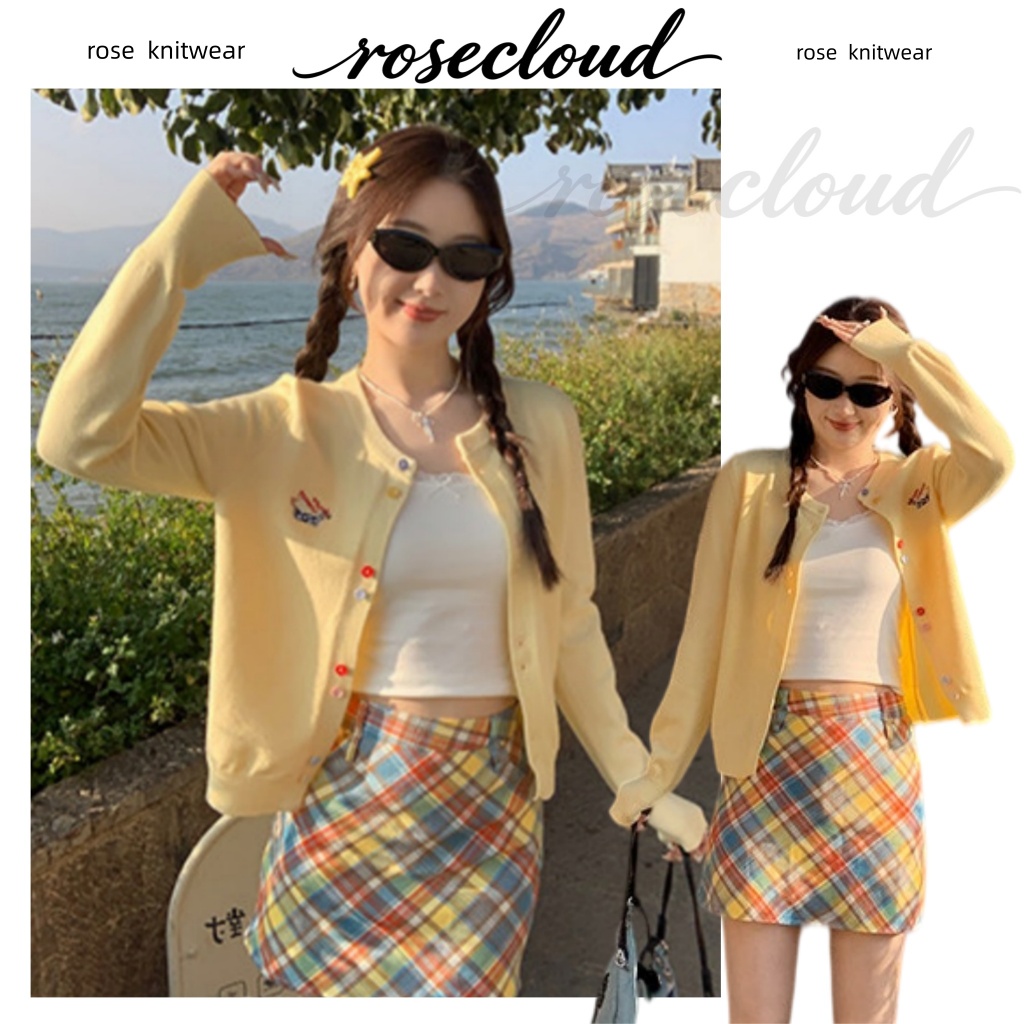 rosecloud เสื้อคาร์ดิแกนถักสำหรับผู้หญิงสีลูกกวาดแบบใหม่ สวมใส่สบายและช่วยให้ดูผอมเพรียว เหมาะสำหรับการสวมทับหลายชั้นใน