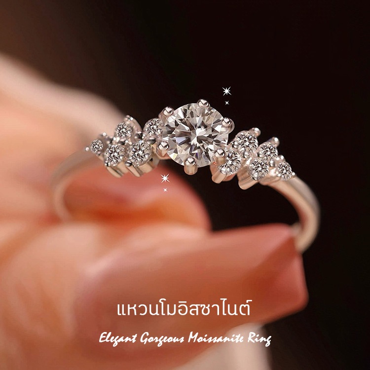 Vvi Moissanite Ring แหวนเงินแท้ 925 เพชรโมอีส สง่า เครื่องประดับหญิง ของขวัญ รุ่นใหม่ขึ้นลิ้งค์ vvs/D ใบรับรองGRA 0.6ct