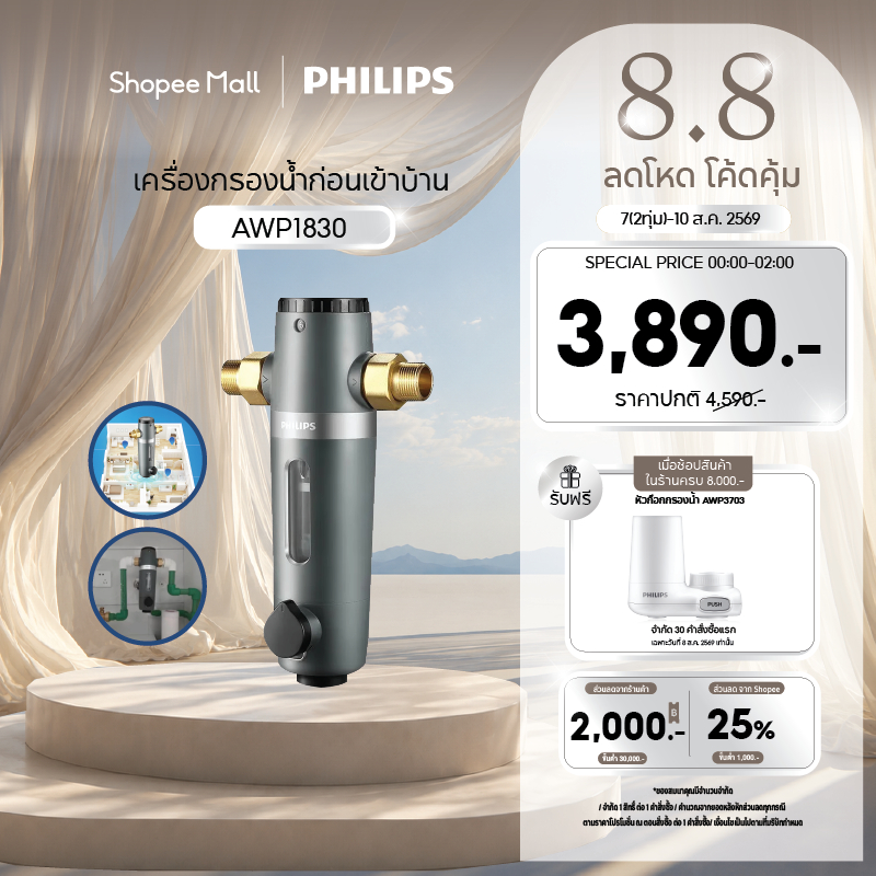 Philips water AWP1830 pre-filter ตัวกรองน้ำประปา ตัวกรองน้ำก่อนเข้าบ้าน อุปกรณ์สำหรับเครื่องกรองน้ำ