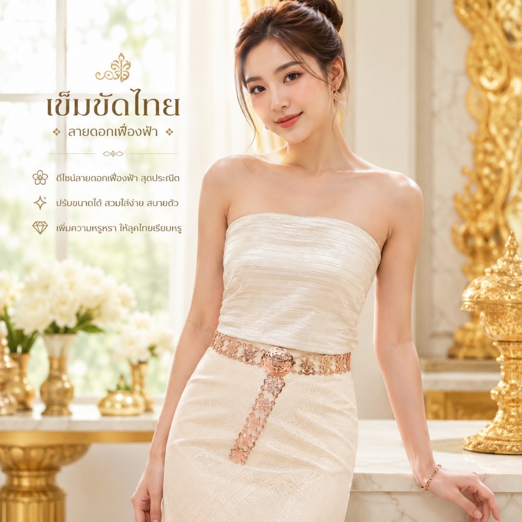 เข็มขัดคุณยาย แบบโบราณ สีโรสโกลด์ ลวดลายสวยงามและหลากหลาย ผู้ใหญ่และเด็กใส่ได้