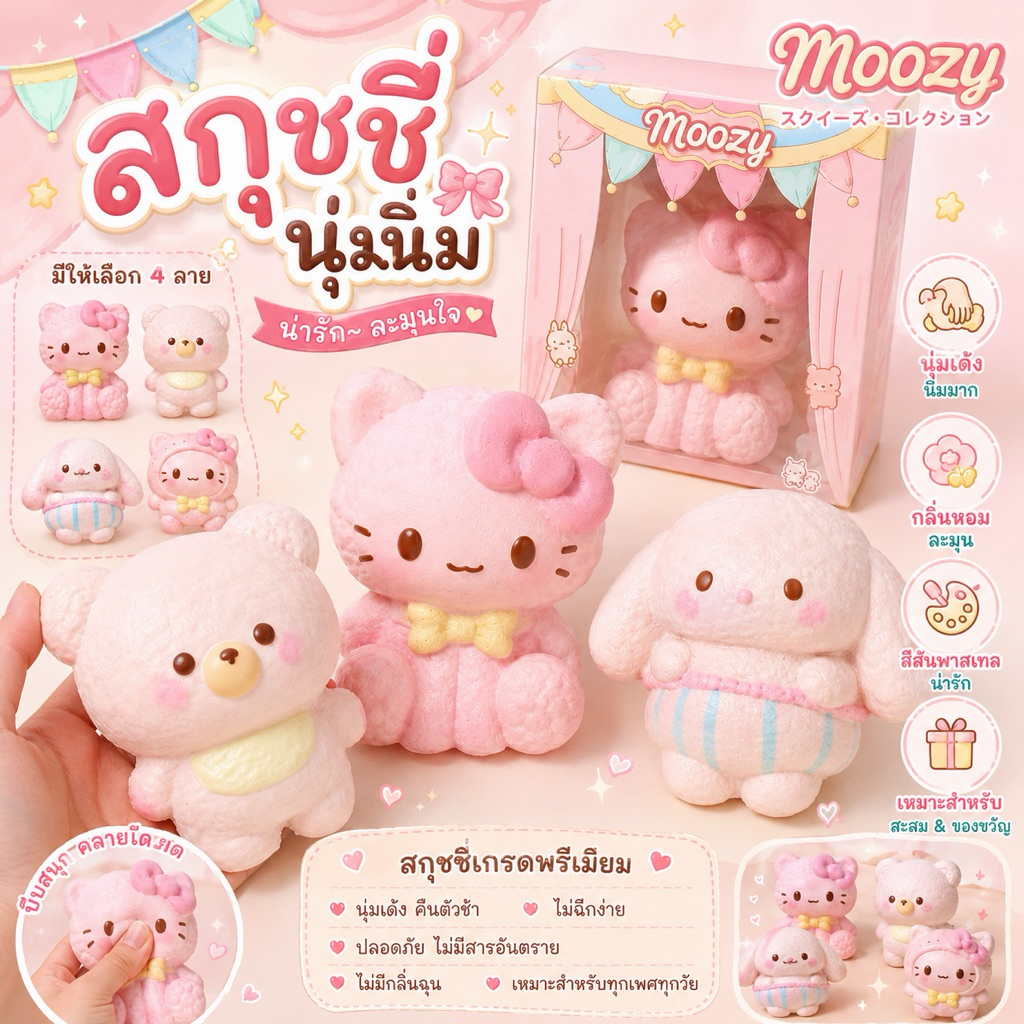 🇹🇭พร้อมส่งจากไทย🇹🇭ตะกร้าสกุชชี่MoozyและHachimiแท้นุ่มสโลว์🧸