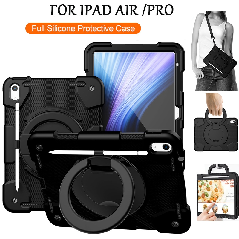 สําหรับ ipad Air4/Air5/11 Gen10/11 10.9 Gen7/Gen8/9 10.2 กรณีเหมาะกับเด็ก 360° Kickstand สายคล้องไหล่กันกระแทกสําหรับ