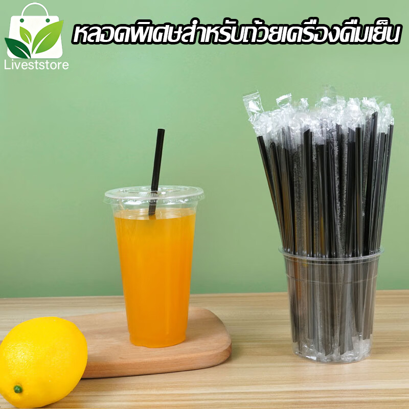 หลอดดูดแบบใช้แล้วทิ้ง บรรจุแยก เกรดอาหาร พลาสติกหลุมคู่ 0.6*19/1.2*23cm 100/200pcs
