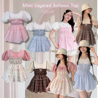 (อก 30-42) เสื้อเอี๊ยมทูโทนเป็นชิ้นติดกัน แขนพองบอลลูนน่ารัก สาวอวบใส่ได้อกถึง 42 นิ้ว
