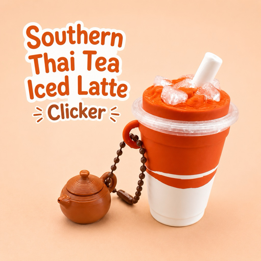 Southern Thai Tea Iced Latte Clicker  พวงกุญแจชาใต้ลาเต้เย็น พร้อมกาน้ำชา ของเล่นกดคลิก 3D Printing