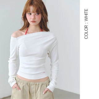 AMUSE BKK - Emmie Top เสื้อแขนยาวดีไซน์คอปาดทรงเฉียง ผ้าคอตตอลทอลายร่องละเอียด เนื้อนุ่มยืดหยุ่น ใส่สบาย