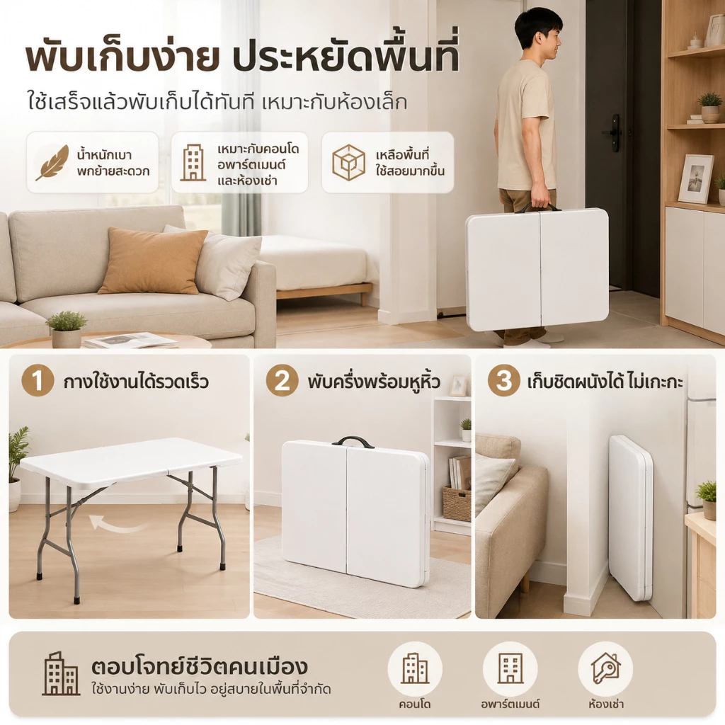 KATIFIA โต๊ะพับได้ โต๊ะแคมป์ปิ้ง 180cm รับน้ำหนักได้800กก โต๊ะปิกนิคพับได้ Outdoor table thumbnail 4
