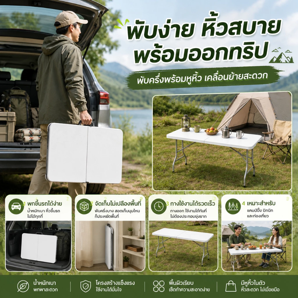 KATIFIA โต๊ะพับได้ โต๊ะแคมป์ปิ้ง 180cm รับน้ำหนักได้800กก โต๊ะปิกนิคพับได้ Outdoor table thumbnail 3