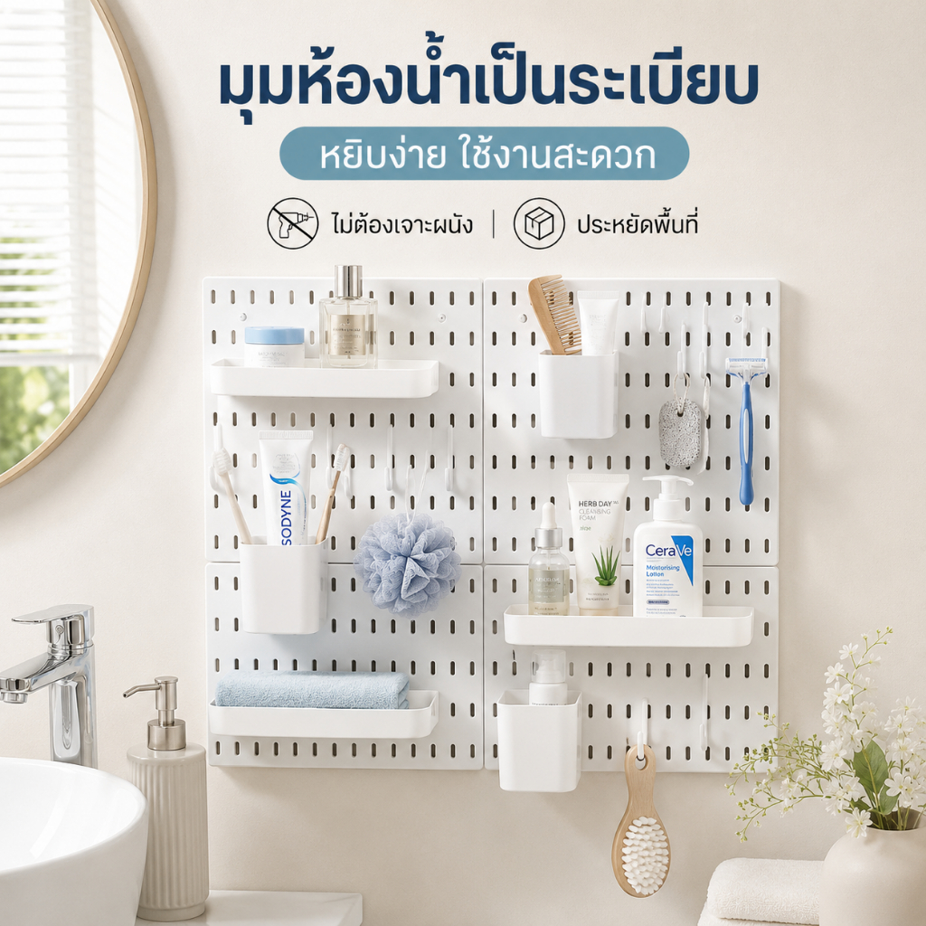 Pegboard ชั้นวางของติดผนัง พร้อมอุปกรณ์ครบ จัดเก็บเครื่องเขียน กุญแจและของใช้ขนาดเล็ก