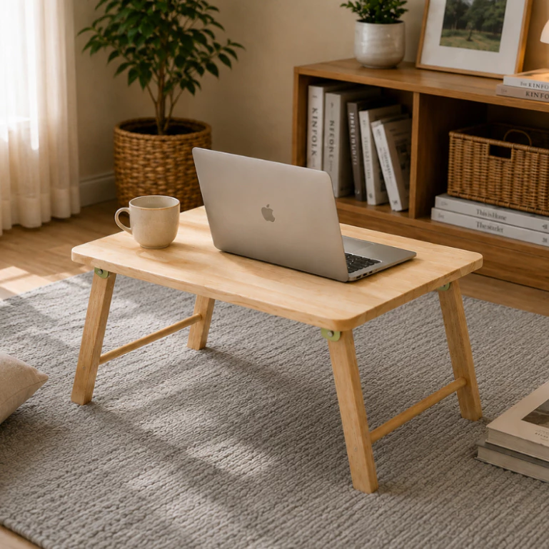 PJ wood โต๊ะพับไม้แท้ โต๊ะวางโน๊ตบุ๊ค rubberwood Folding Table