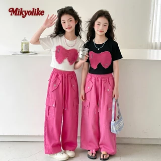 Mikyolike 2-18 อายุ สไตล์เกาหลี ชุดเซ็ทเด็กแฟชั่น กางเกงคาร์โก้เด็ก เสื้อยืดลำลอง านุ่มใสสบายฯ กางเกงขายาวเด็ก