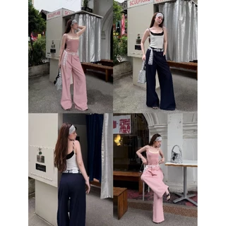 NEW COLLECTION LUNA LACE PANTS กางเกงขากระบอกใหญ่แต่งเข็มขัดลูกไม้