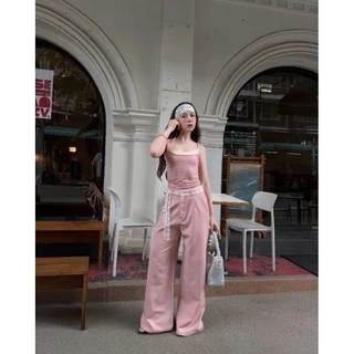 NEW COLLECTION LUNA LACE PANTS กางเกงขากระบอกใหญ่แต่งเข็มขัดลูกไม้