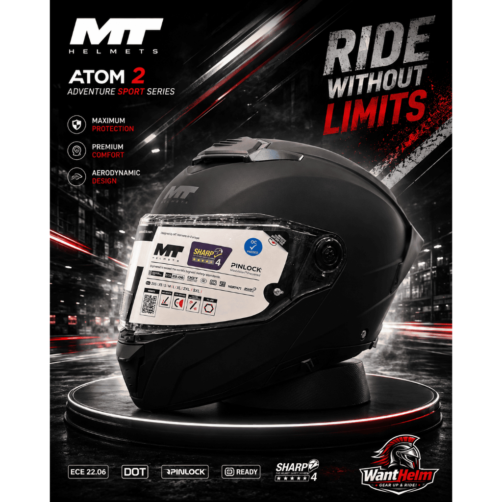 หมวกกันน็อค MT รุ่น Atom2 SV ยกคาง PURE MATT BLACK