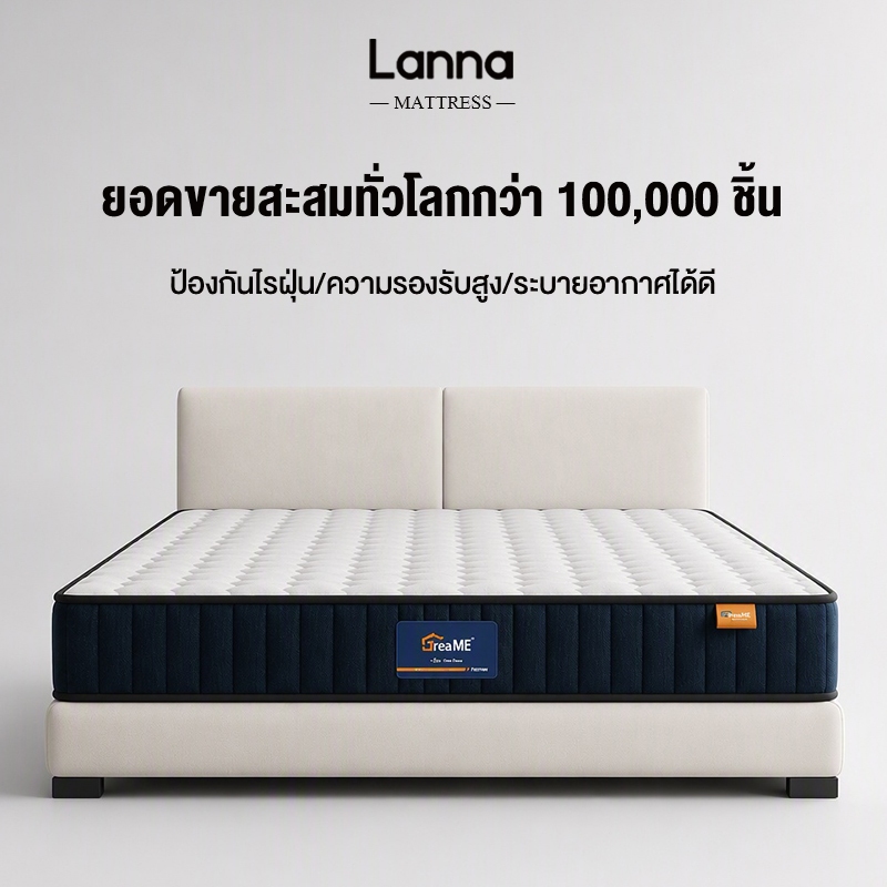 LANNA ที่นอน 3.5 ฟุต 5 ฟุต 6 ฟุต หนา 8 นิ้ว ที่นอนยางพารา เมมโมรี่โฟม พ็อกเก็ตสปริง รองรับสรีระ ลดแรงกดทับ นอนสบาย