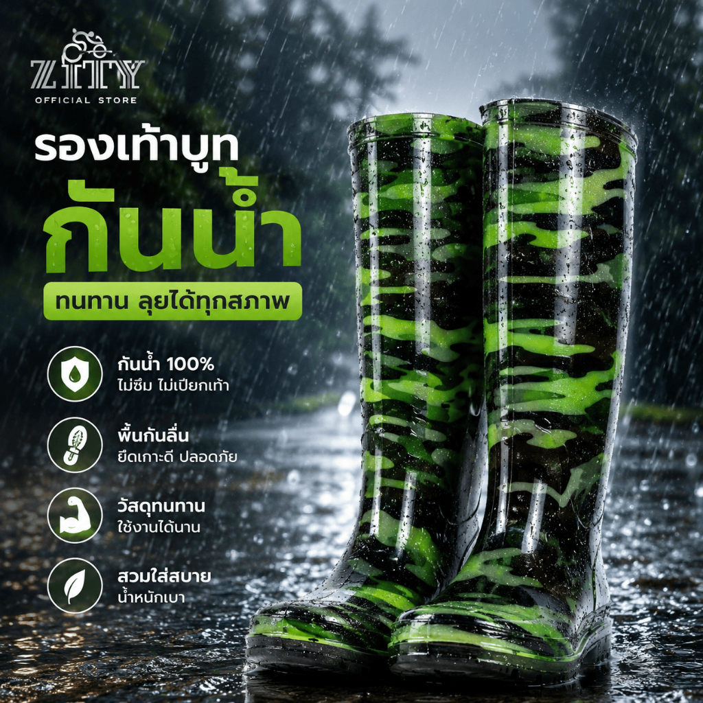 ZITY รองเท้าบูทกันน้ำลายพราง รองเท้าบูทยางผู้ชาย พื้นกันลื่น ใส่ทำสวน ลุยฝน