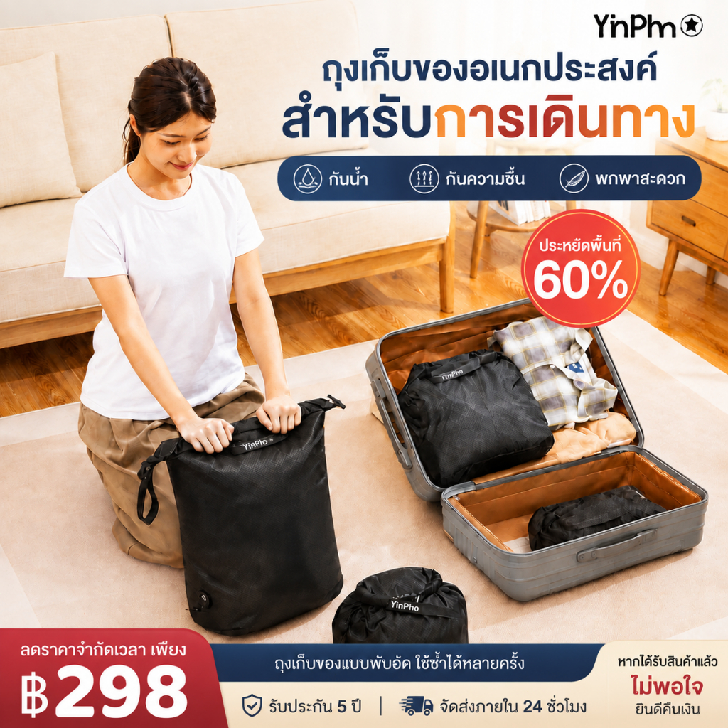 YINPIN กระเป๋าจัดระเบียบ ถุงสูญญากาศ 30Dกระเป๋ากันน้ํา กระเป๋าจัดระเบียบเดินทาง กระเป๋าอเนกประสงค์