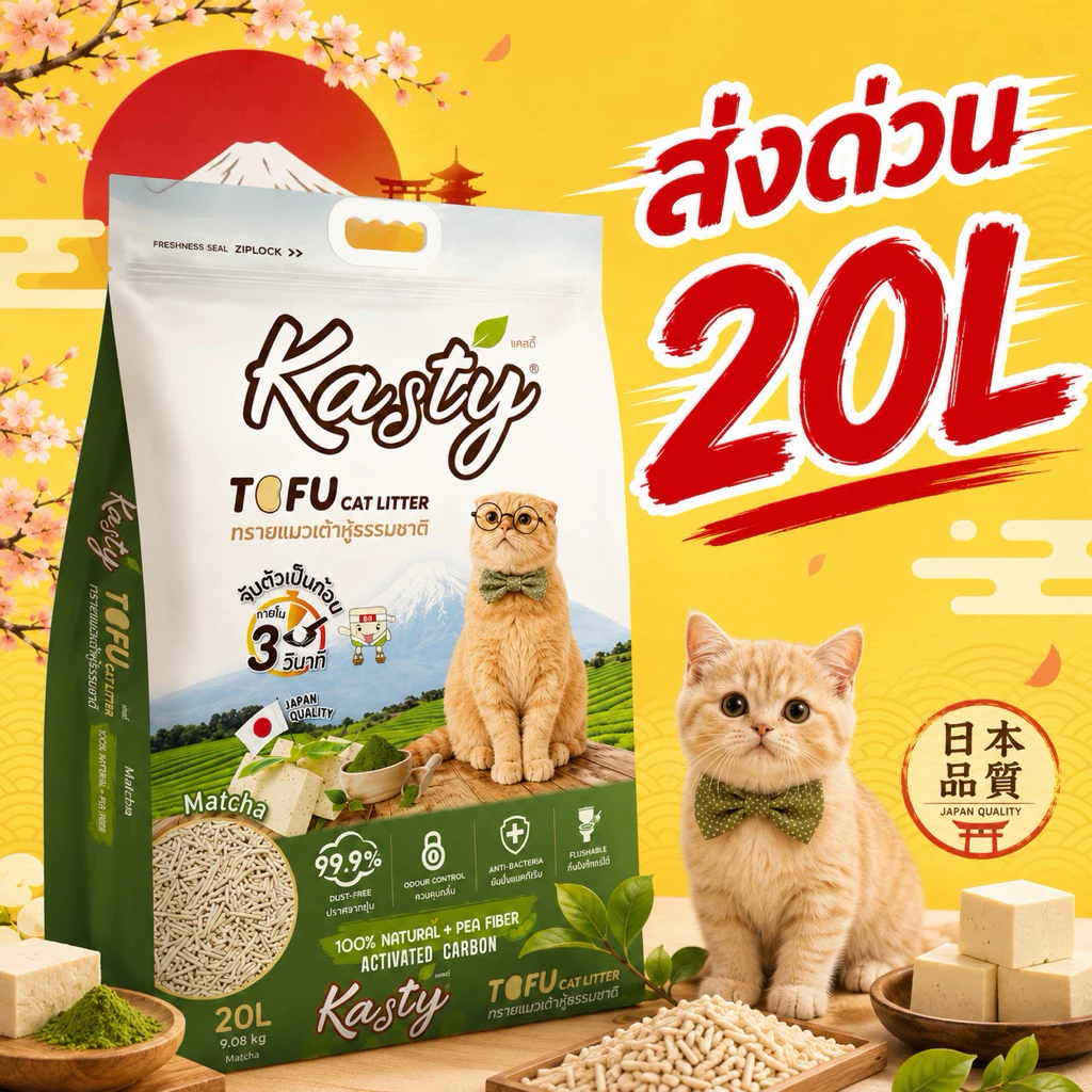 ส่งด่วน! Kasty ทรายแมว 20L จับตัวเร็ว ทิ้งชักโครกได้