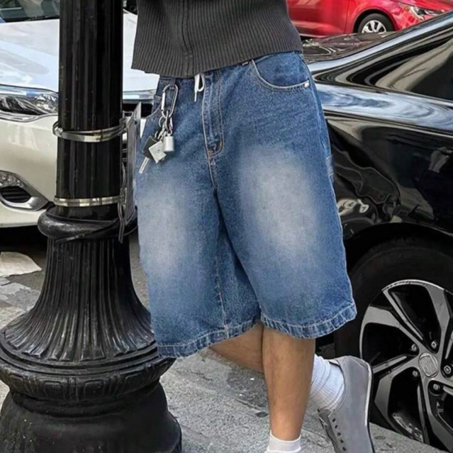 กางเกงยีนส์ขาสั้นทรงโอเวอร์ไซซ์ Unisex | Baggy Denim Jorts ทรงหลวม 5 ส่วน ฟอกวินเทจ สตรีท Y2K