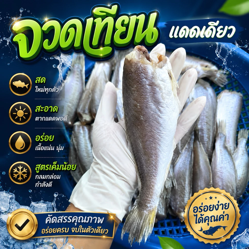 ปลาจวดเทียนแดดเดียว จวดเทียน (สูตรเค็มน้อย)แพค 500g สด สะอาด อร่อย เค็มกำลังดี ไร้สารเคมี