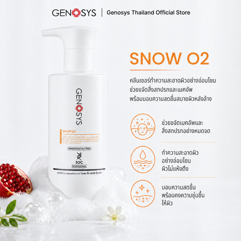 GENOSYS โฟมล้างหน้า ฟองออกซิเจน Snow O2 Cleanser 180ml ทำความสะอาดล้ำลึก อ่อนโยน ผิวแพ้ง่าย ของแท้
