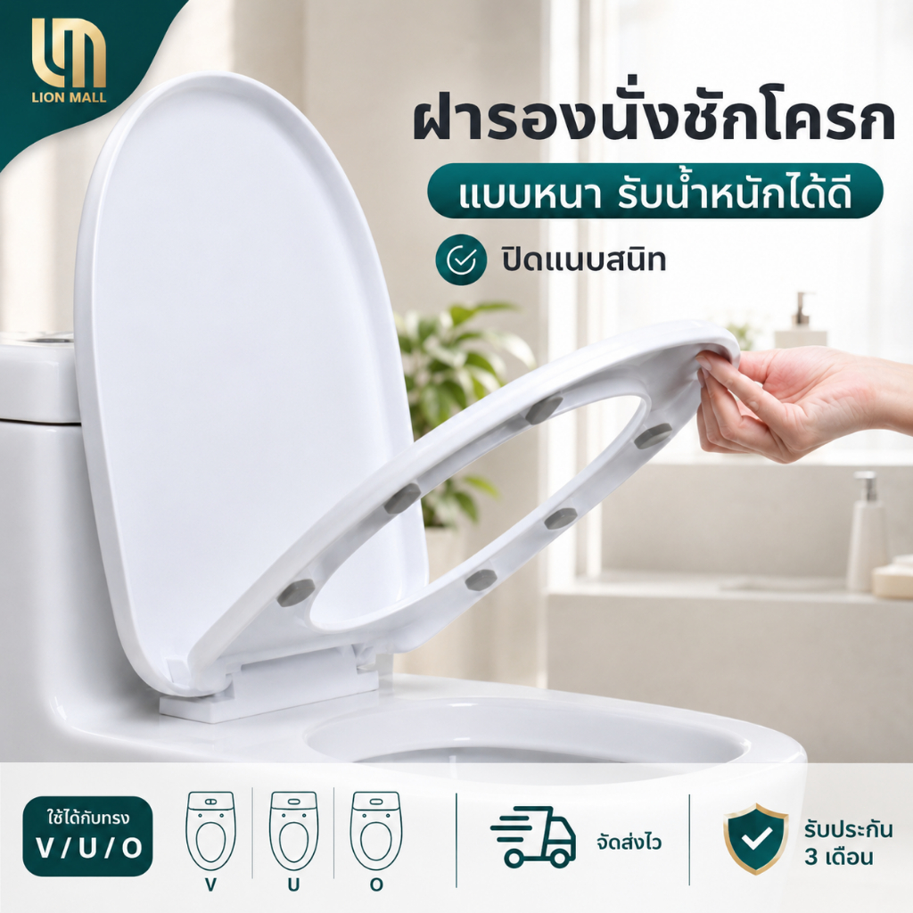 ฝารองนั่งชักโครก รองรับน้ำหนักดี ปิดแนบสนิท ทรง V/U/O แบบหนา รองรับน้ำหนักดี