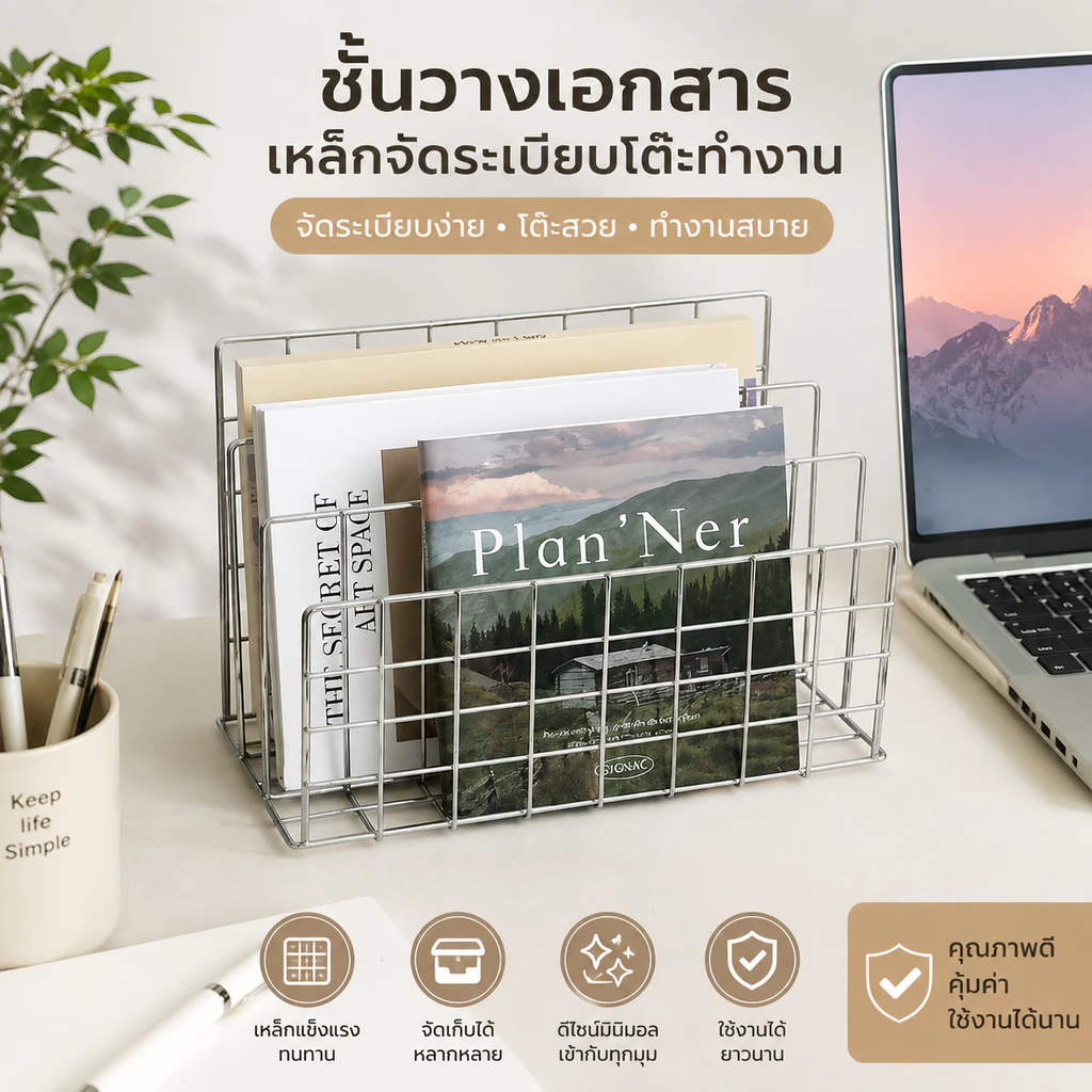 ชั้นวางของเดสก์ท็อปสไตล์อินส์ เหล็กคาร์บอน ชั้นวางหนังสือเอกสารบนโต๊ะ อเนกประสงค์ ประหยัดพื้นที่
