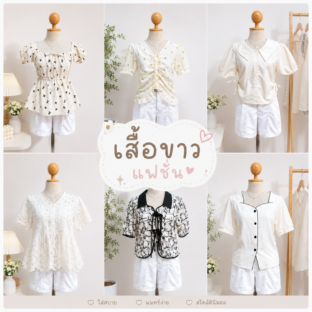 เสื้อโทนขาว ครีม เสื้อใส่เที่ยว ใส่ทำงาน🧸✨ Update 22/08/69
